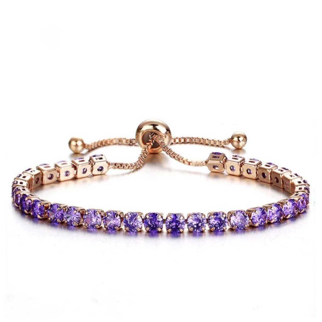 Purple Round Stone Rose Gold Tennis Bracelet